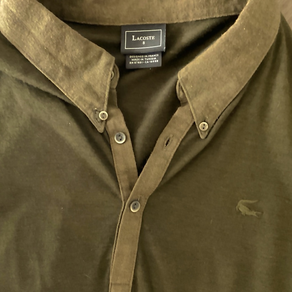 Size 8 (XL) Lacoste wool  long sleeve shirt- olive green